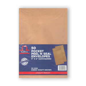 Libra Ribbed Brown Envelopes, 9x6 - 90GSM (Peel & Seal 500 Pieces Box)