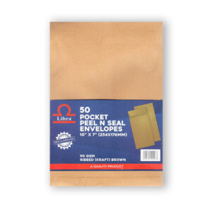 Libra A5 Pocket Ribbed Brown Envelopes, 10x7 - 90GSM (Peel & Seal 250 Pieces Box)