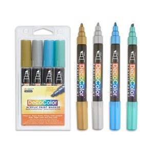 DECOCOLOR Acrylic Chisel Paint Marker METALLIC Set of 4 Colors (MU-315-4M)