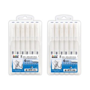 MARVY Fine Line Pen Set A & B – 6 Pen Sets, Black Ink (MU-4600-6AX-BK & MU-4600-6BX-BK)